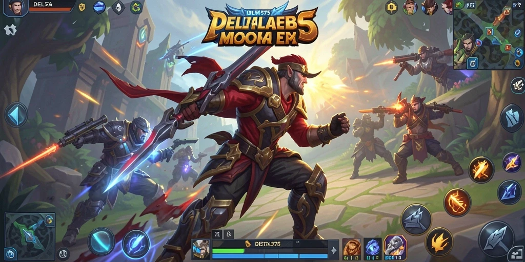 Screenshot utama DELTA575 menampilkan aksi intens permainan MOBA.