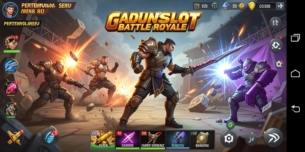Tangkapan layar GADUNSLOT menampilkan aksi pertempuran intens di arena Battle Royale.