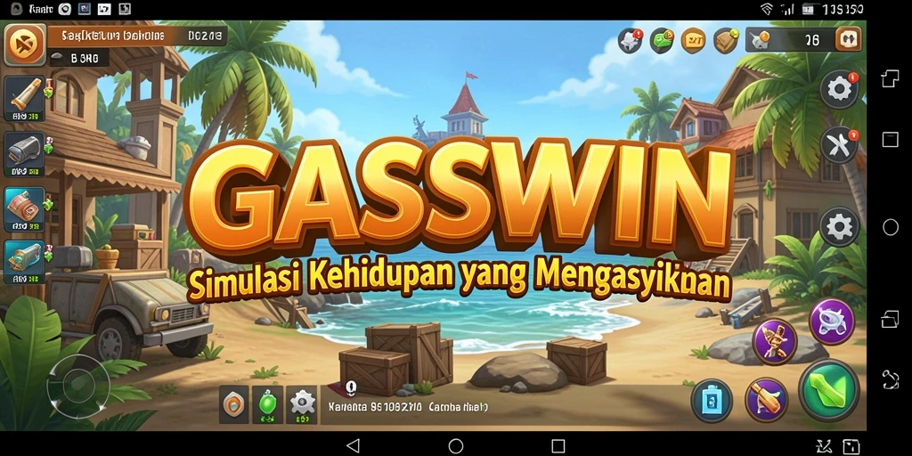 Tampilan gameplay GASWIN dengan karakter dan desain rumah yang menarik.