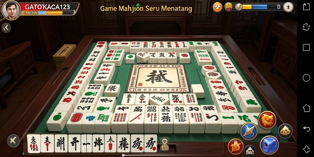Tampilan gameplay GATOTKACA123 yang seru dan menantang dalam permainan Mahjong.