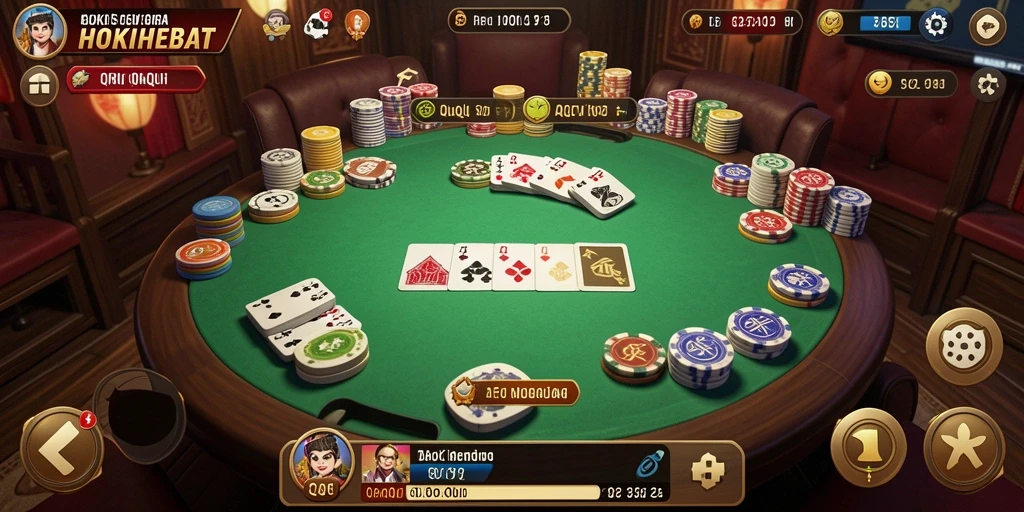 Tampilan gameplay seru dalam HOKIHEBAT dengan kartu QiuQiu.