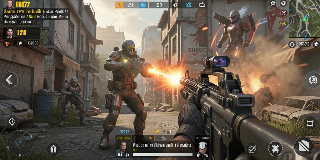 Tangkapan layar gameplay HUGO77 yang menampilkan aksi seru dalam TPS.