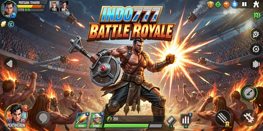Tampilan gameplay seru INDO777 dalam momen pertarungan Battle Royale.