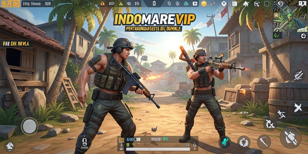 Tampilan gameplay mendebarkan dari INDOMAREVIP dalam arena Battle Royale.