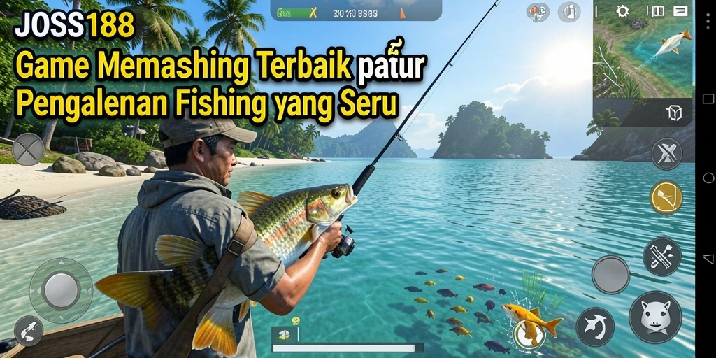 Screenshot gameplay JOSS188 menampilkan keseruan saat memancing di danau yang indah.