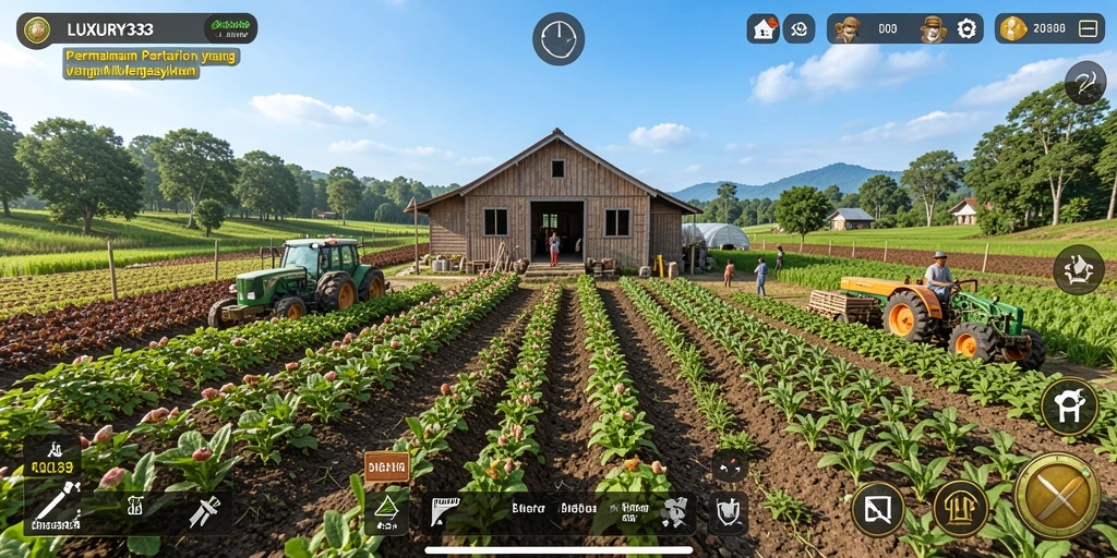 Screenshot gameplay <strong>LUXURY333</strong> menunjukkan aktivitas pertanian yang seru.
