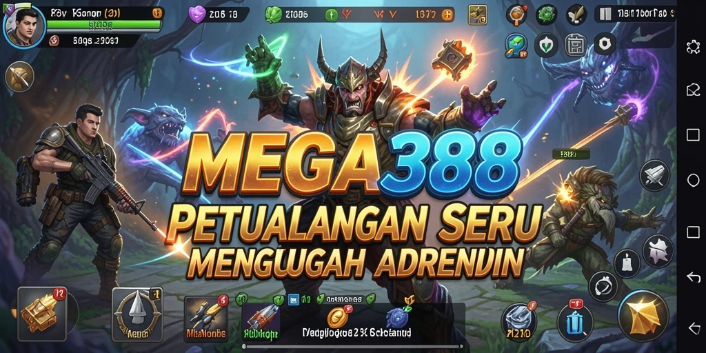Screenshot gameplay MEGA388 dengan karakter menjelajahi dunia petualangan.