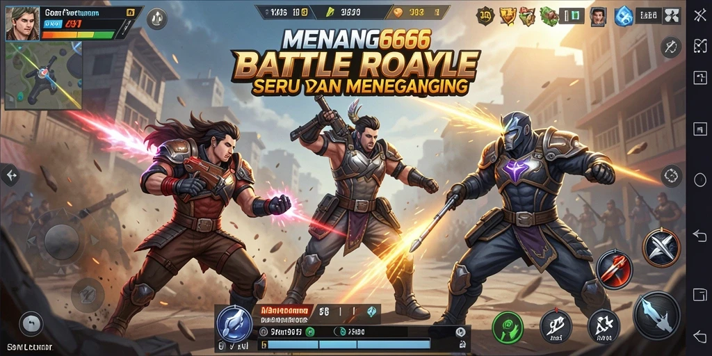 Gameplay Battle Royale seru dalam MENANG666 dengan pertarungan mendebarkan.