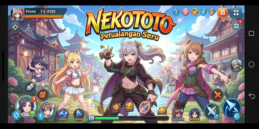Tampilan gameplay NEKOTOTO yang penuh aksi dan karakter Anime.