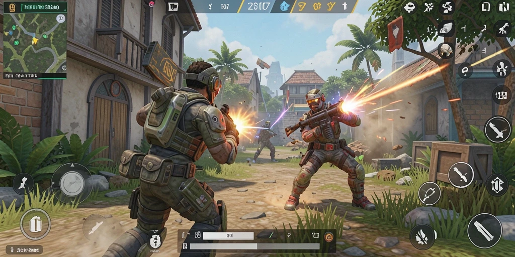 Menampilkan pertempuran seru dalam game TPS SD107.